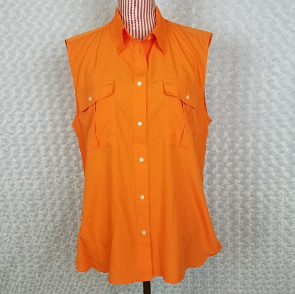 Ralph Lauren Tops - Ralph Lauren Orange Sleeveless Button Down